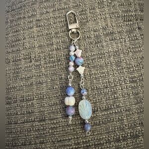 Handmade Lavender Beaded Freshwater Pearl Bag Charm Keychain 5”